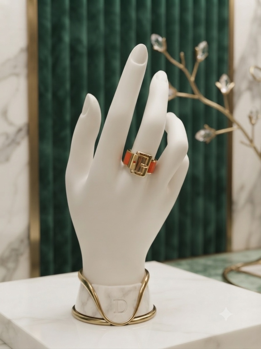 Michael Kors Gold and orange Buckle Ring – Minimalist Chic -Size 7